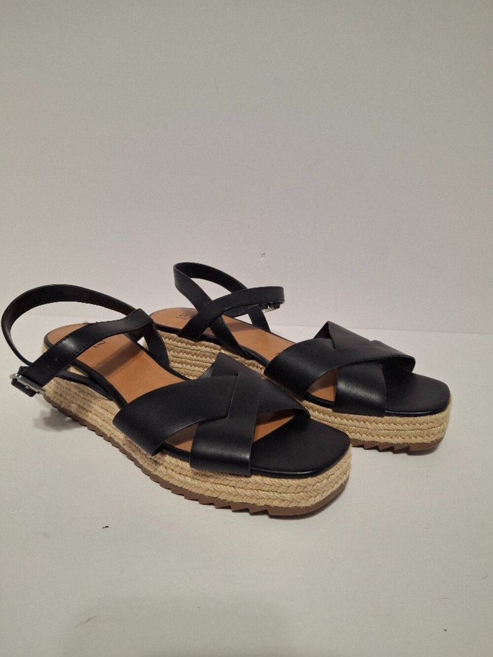 a.n.a A New Approach Black Espadrille Platform Sandals Size 11 Ankle Strap